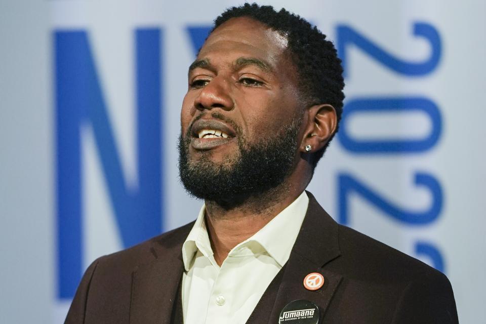 New York Public Advocate Jumaane Williams listens during New York's governor primary debate at the studios of WCBS2-TV, Tuesday, June 7, 2022, in New York. (AP Photo/Bebeto Matthews)