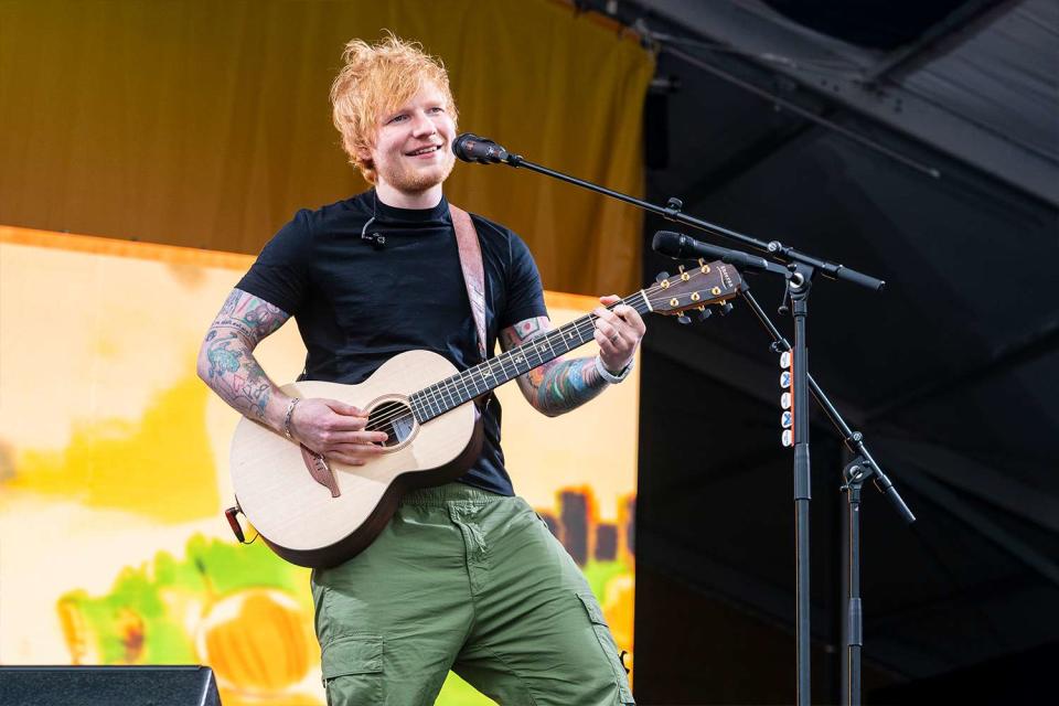<p>Erika Goldring/Getty Images</p> Ed Sheeran performing in April 2023 in Louisiana
