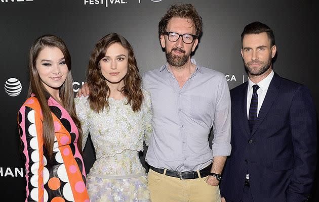 John Carney with 'Begin Again' stars Hailee Steinfeld, Keira Knightley and Adam Levine. Photo: Getty Images.