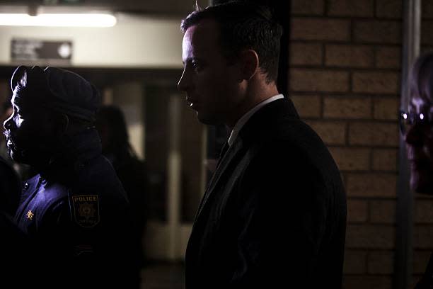South African Paralympian Oscar Pistorius arrives at the Pretoria High Court (AFP via Getty Images)