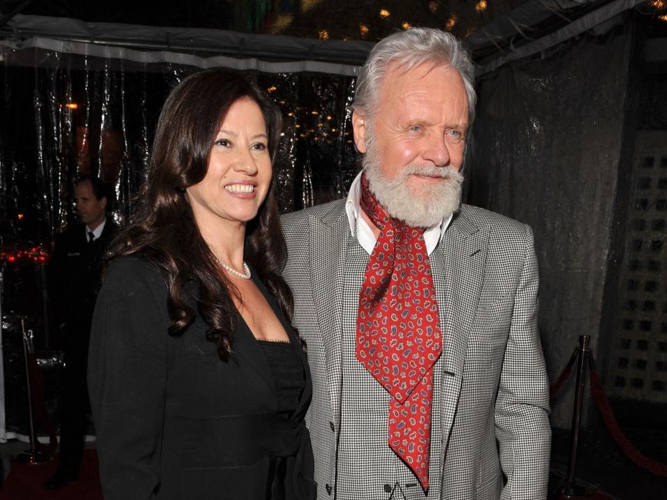 Anthony Hopkins (R) and wife Stella Arroyave arrive at the "The Wolfman" Los Angeles Premiere held at ArcLight Hollywood Cinemas on February 9, 2010 in Hollywood, California