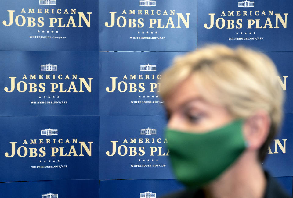 FILE - In this May 3, 2021, file photo Energy Secretary Jennifer Granholm speaks during a roundtable discussion at Howard University in Washington. (Stefani Reynolds/Pool via AP, File)