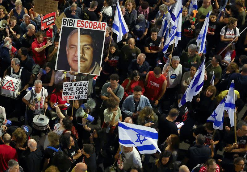 Protest against Israeli PM Netanyahu's government and to call for the release of hostages kidnapped in the deadly October 7 attack by Hamas, in Tel Aviv