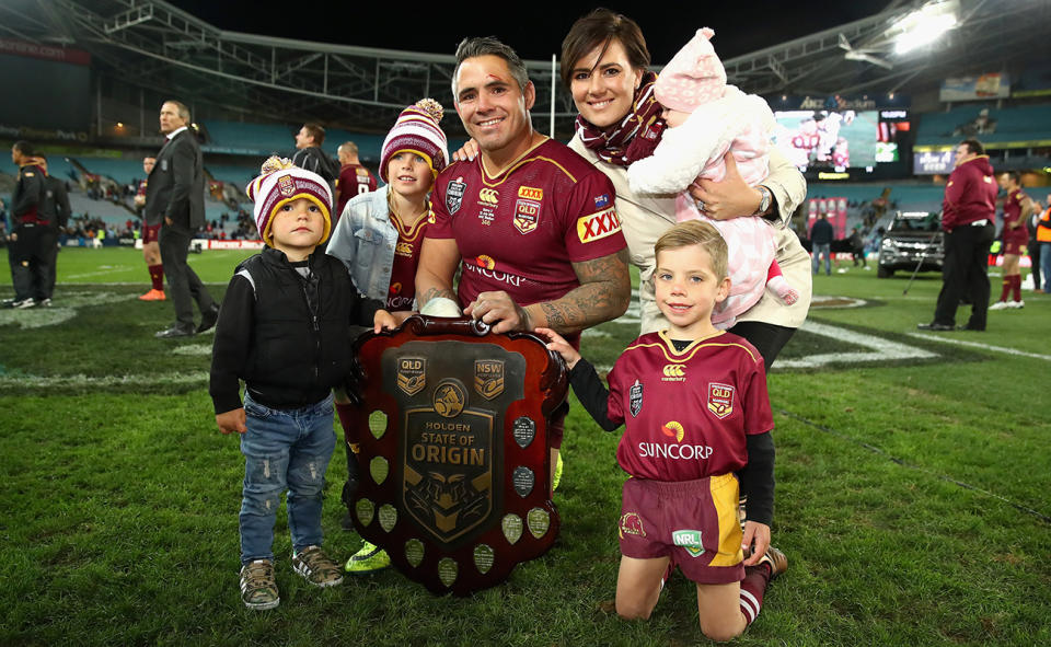 Corey Parker with his wife and four kids in 2017.