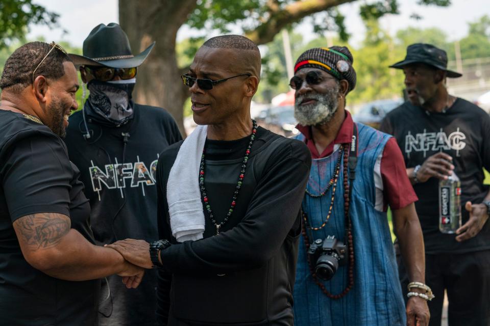 Grandmaster Jay greets supporters during the "Feed the People" event in Louisville.