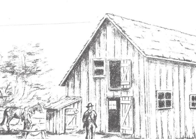 The Schmitt Basket Shop, the area’s second basket factory, is shown in this drawing. The factory was located on the north side of Huron River and Swallow Drives.
The drawing was published in the August 1989 Rockwood Area Historical Society calendar.