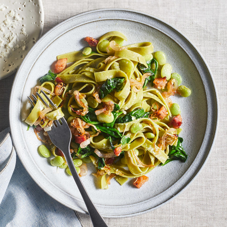 Spinach, Lima Bean & Crispy Pancetta Pasta