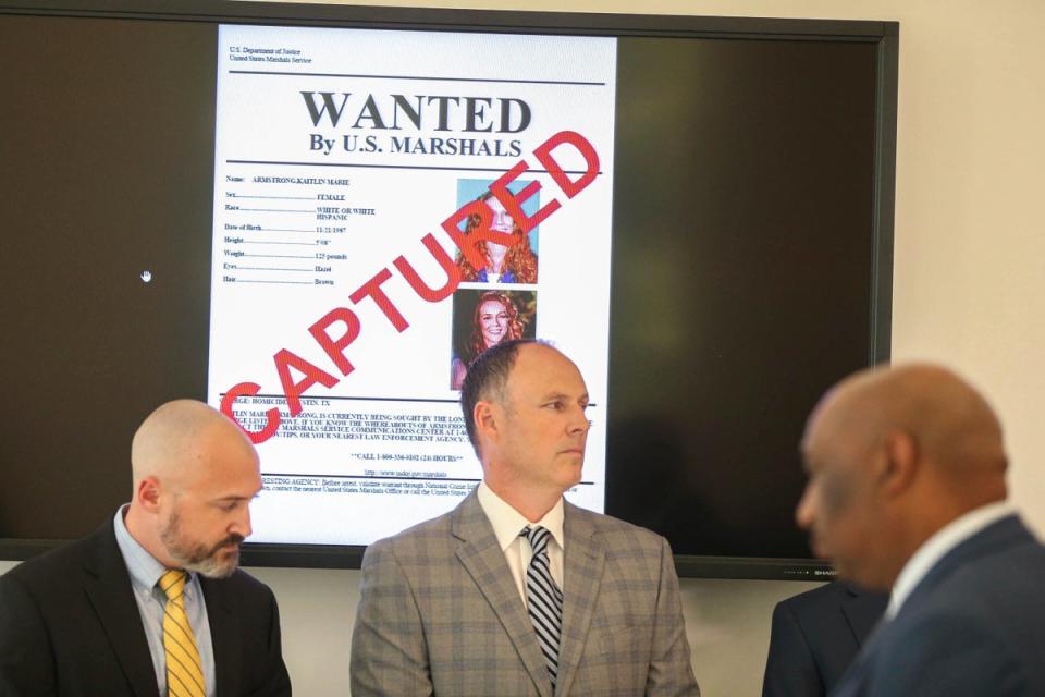 U.S. Marshals and agency representatives officially announcinf the capture of Kaitlin Armstrong last year (Austin American - Statesman)