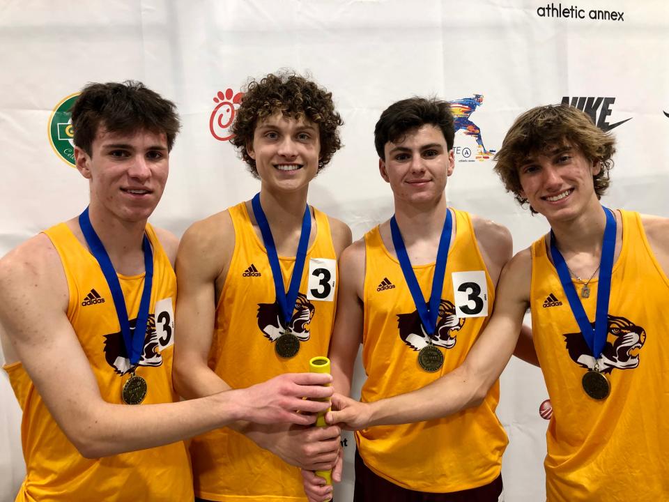 Bloomington North's record-breaking relay team, left to right: Caelan D’Onofrio, Jack Holden, Dominic D’Onofrio and Caleb Winders