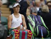 Britain Tennis - Wimbledon - All England Lawn Tennis & Croquet Club, Wimbledon, England - 30/6/16 Canada's Eugenie Bouchard reacts after losing the second set in her match with Great Britain's Johanna Konta REUTERS/Andrew Couldridge