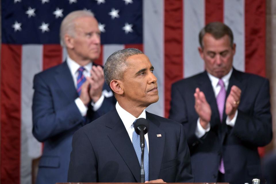 U.S. President Barack Obama delivers his State of the Union address to a joint session of Congress on Capitol Hill in Washington