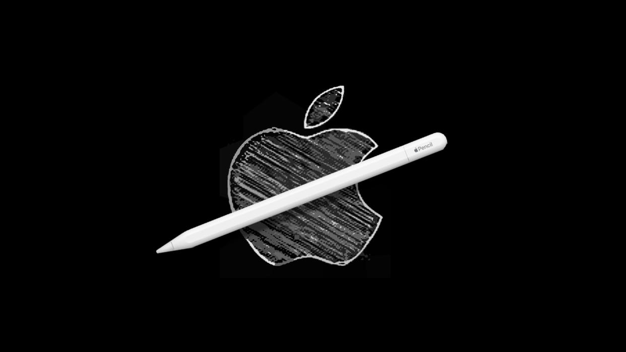  Apple Pencil over drawing of Apple Logo. 