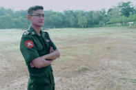 This 2015 photo provided by Lin Htet Aung shows him in Ye Township in Myanmar's Mon state. The former army captain, who defected from the military in April 2021, said that the military's use of torture against detainees has been rampant since it overthrew the government in February. "In our country, after being arrested unfairly, there is torture, violence and sexual assaults happening constantly." (Courtesy Lin Htet Aung via AP)