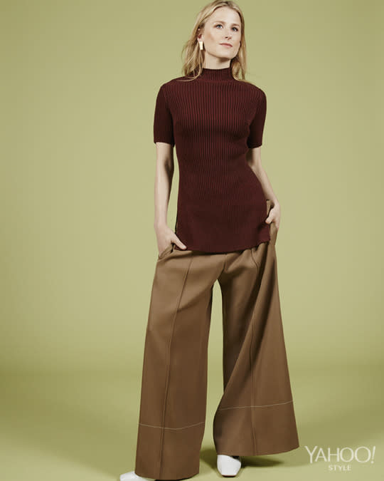 Gummer wears a Céline tope and wide leg pants