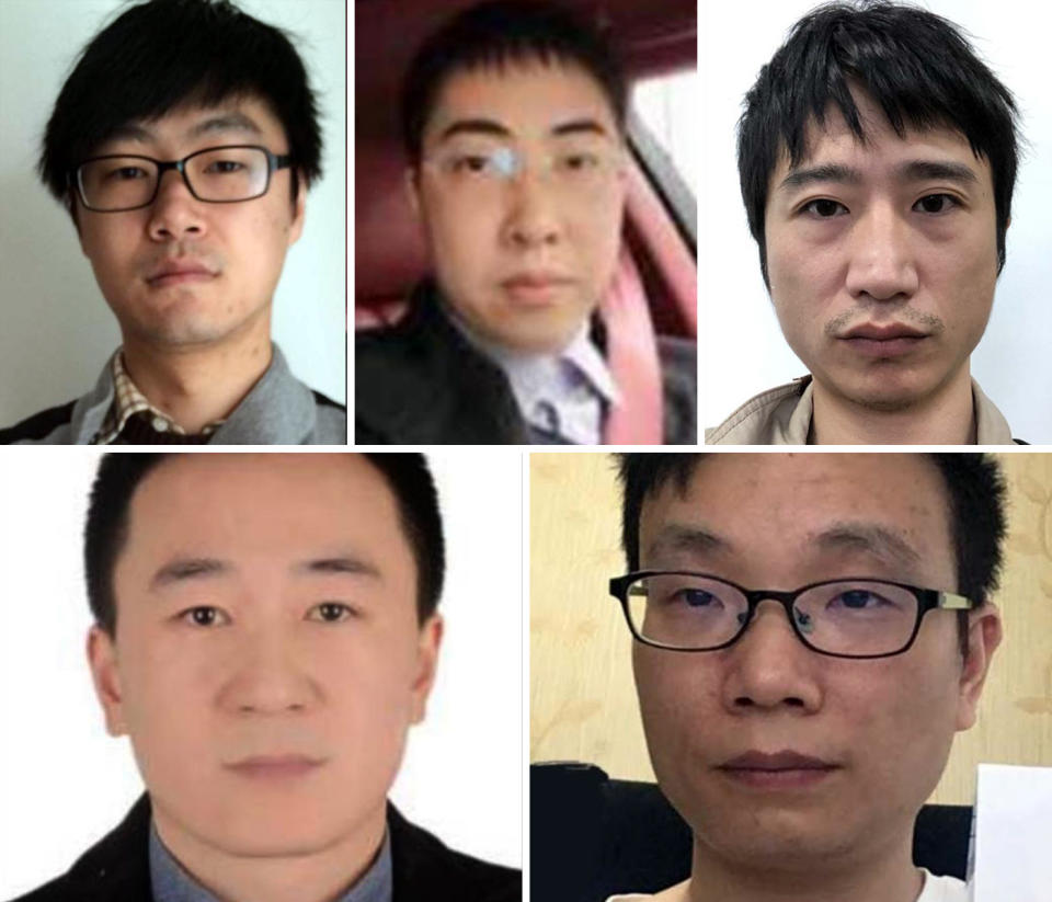 From top left, Jiang Lizhi, Tan Dailin, Qian Chuan, Zhang Haoran, and Fu Qiang. (FBI)