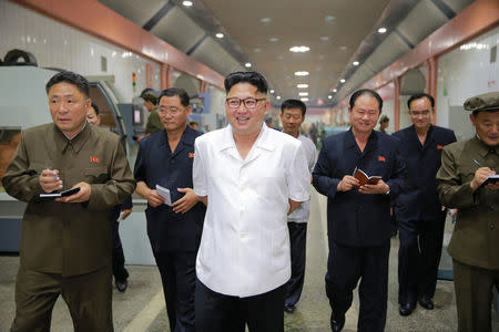 North Korean leader Kim Jong-Un inspects the January 18 General Machine Plant in Pyongyang. KCNA/via REUTERS