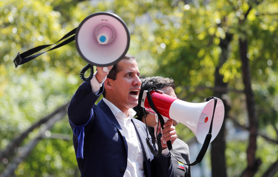 Venezuelan opposition leader Juan Guaido, who many nations have recognised as the country's rightful interim ruler, talks to supporters in Caracas, Venezuela April 30, 2019. (Photo: Carlos Garcia Rawlins/Reuters)