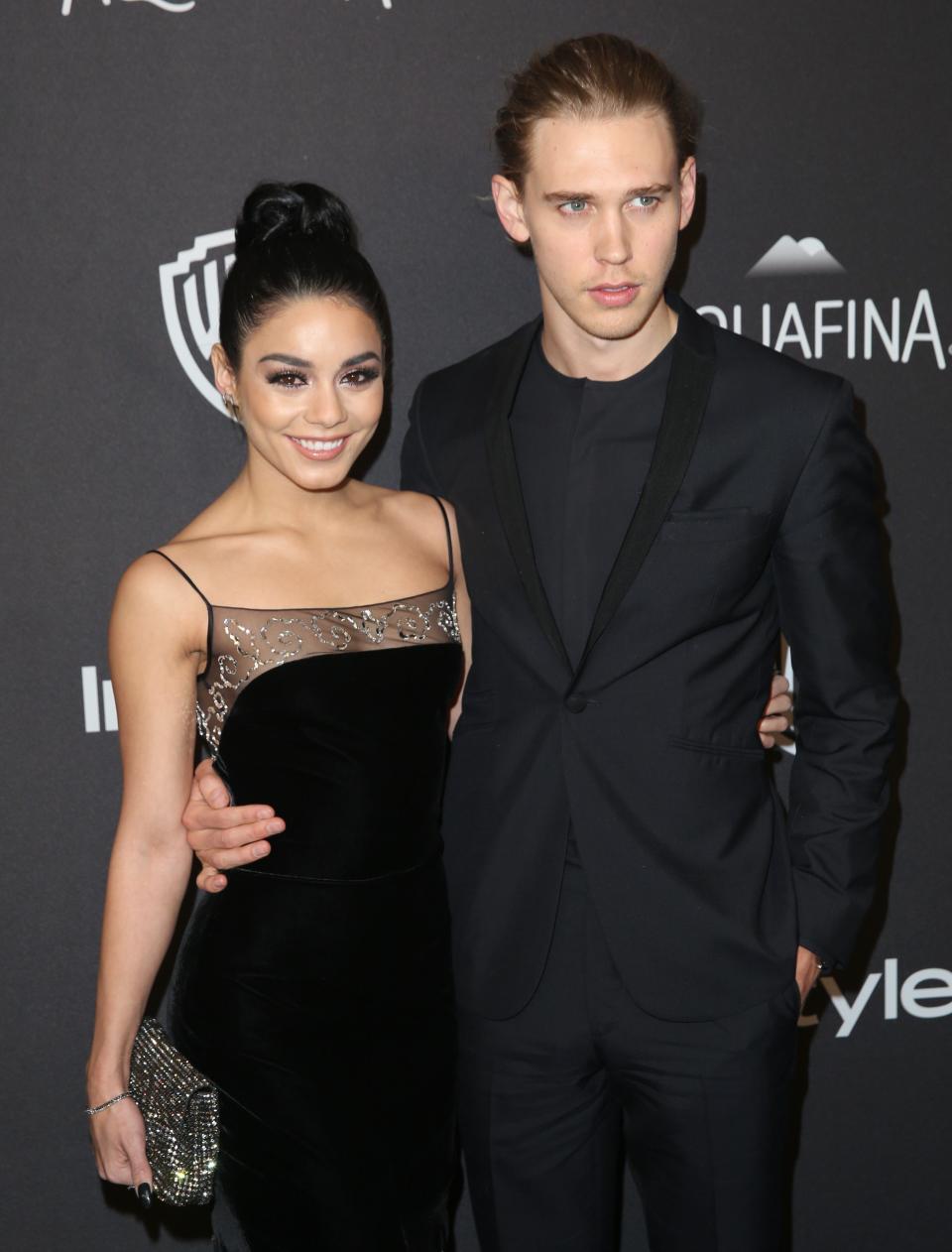 Vanessa Hudgens, left, and Austin Butler arrive at a Golden Globes after-party in 2016.