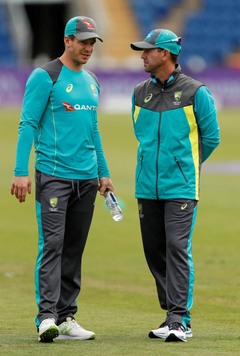 Cardiff, Britain – June 15, 2018 Australia’s Tim Paine (L) and former captain Ricky Ponting during nets Action Images via Reuters/Andrew Boyers