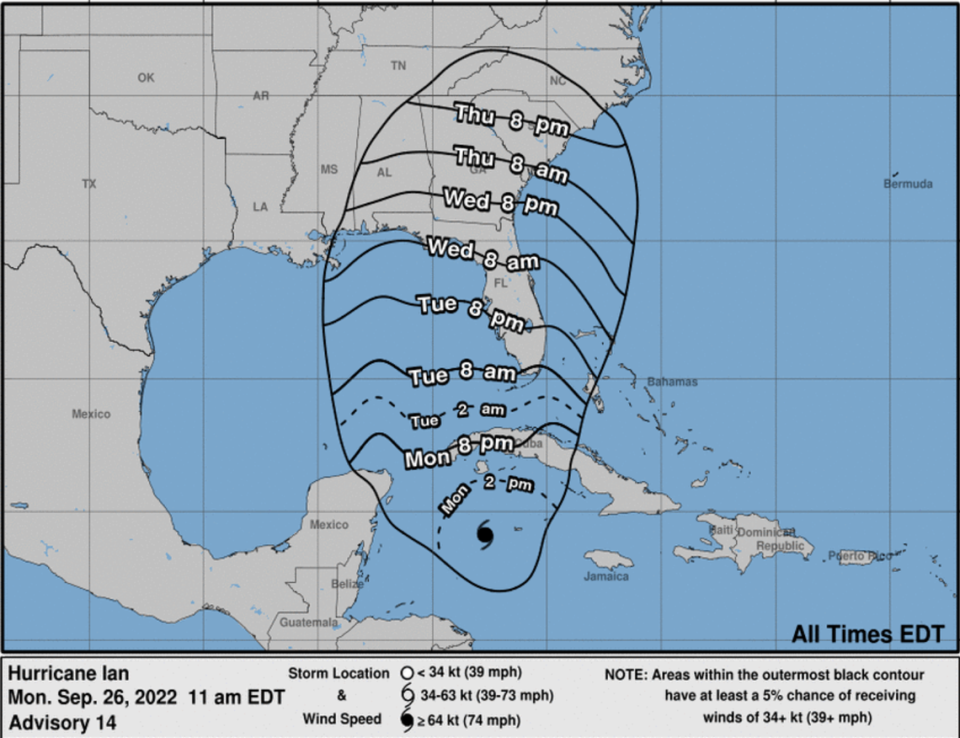 The National Hurricane Center expects Florida will start to feel Hurricane Ian’s winds Tuesday.