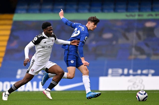 Kai Havertz (right) scores an early opener in Chelsea's win against Fulham (Justin Setterfield/PA).