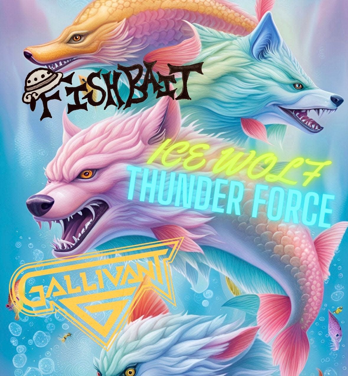 Local midwest bands Gallivant, Ice Wolf Thunder Force (ICWTF), and Fishbait take the stage at Gabe's.