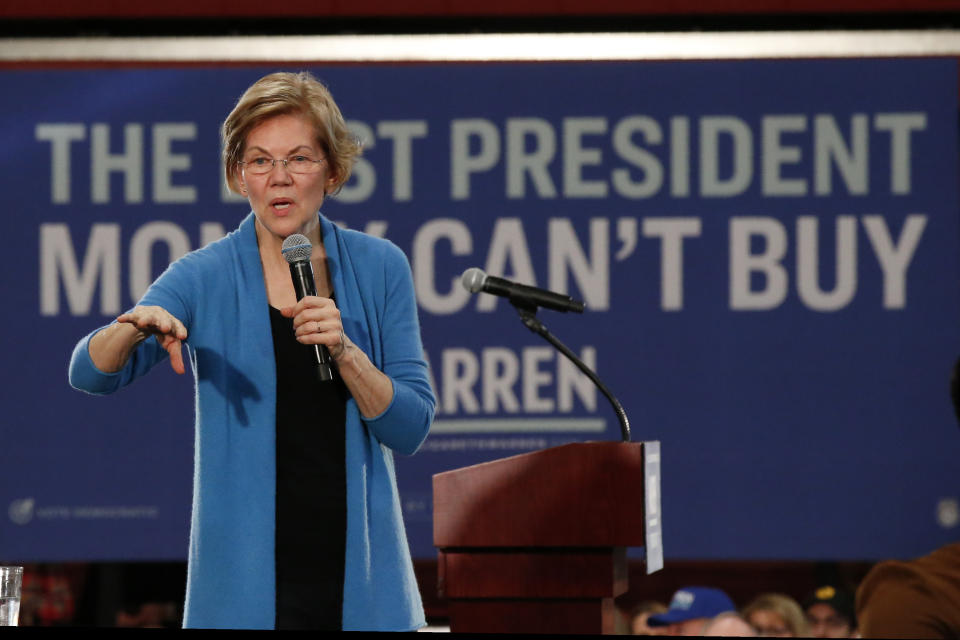 Democratic presidential candidate Sen. Elizabeth Warren, D-Mass., speaks at a campaign event Saturday, Feb. 1, 2020 in Cedar Rapids, Iowa (AP Photo/Sue Ogrocki)