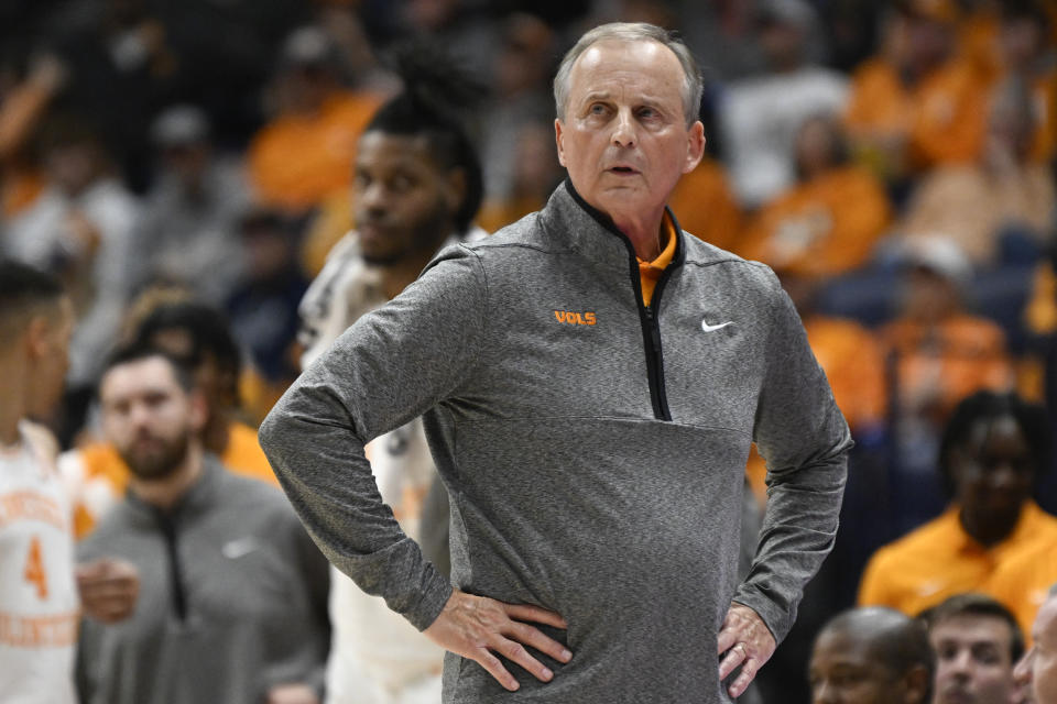 Tennessee head coach Rick Barnes looks on during the first half of an NCAA college basketball game against Colorado Sunday, Nov. 13, 2022, in Nashville, Tenn. Colorado won 78-66. (AP Photo/John Amis)