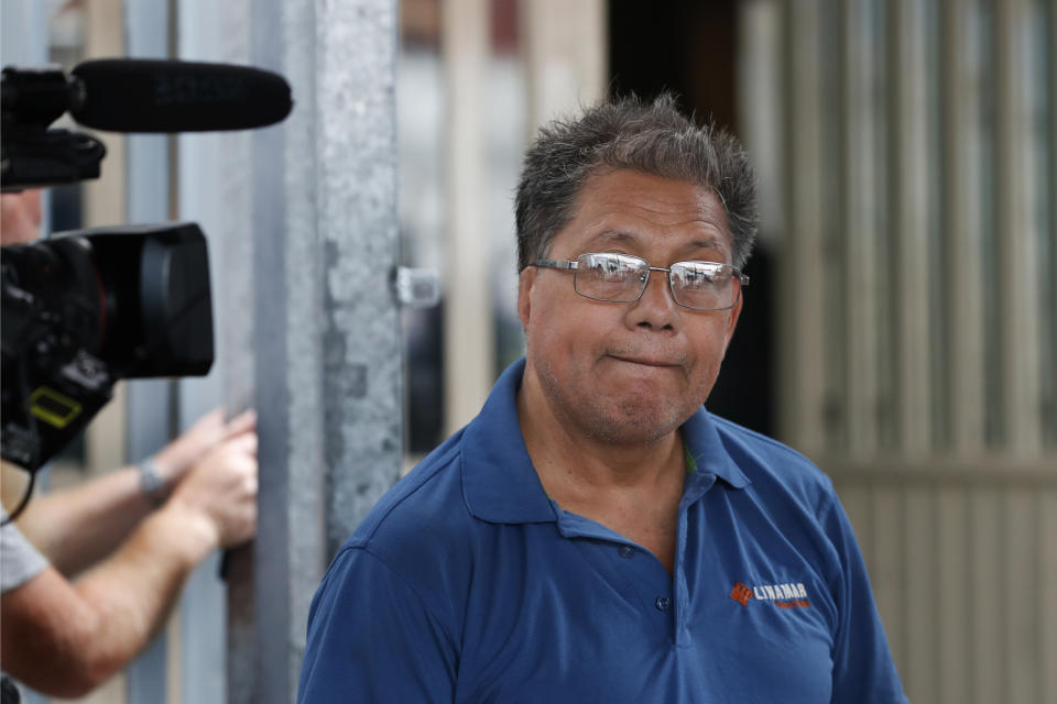 In this July 17, 2019 photo, Rev. Aaron Mendez pauses during an interview, in Nuevo Laredo, Mexico. Officials in the Mexican border state of Tamaulipas say the pastor was abducted Aug. 3 from the shelter he ran in the dangerous border city of Nuevo Laredo. (AP Photo/Marco Ugarte)