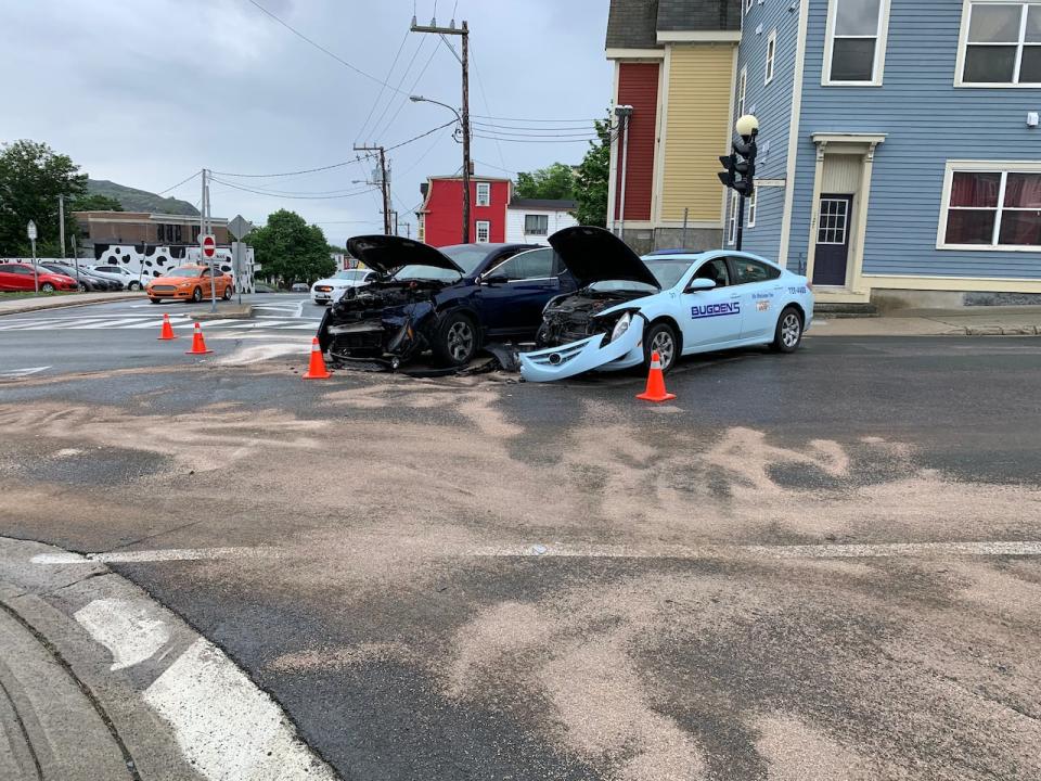 Rawlins Cross was the scene of another car crash on Monday, as two cars collided head on while coming through the controversial intersection in St. John's.