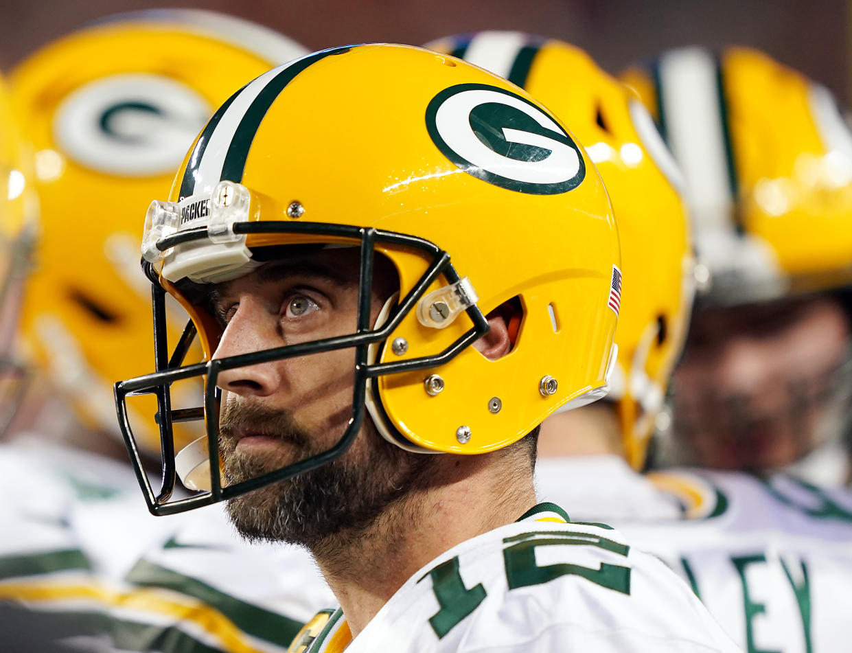 Would Aaron Rodgers really fetch three first-round picks in a trade? It's possible, but unlikely due to a variety of factors. (Photo by Thearon W. Henderson/Getty Images)