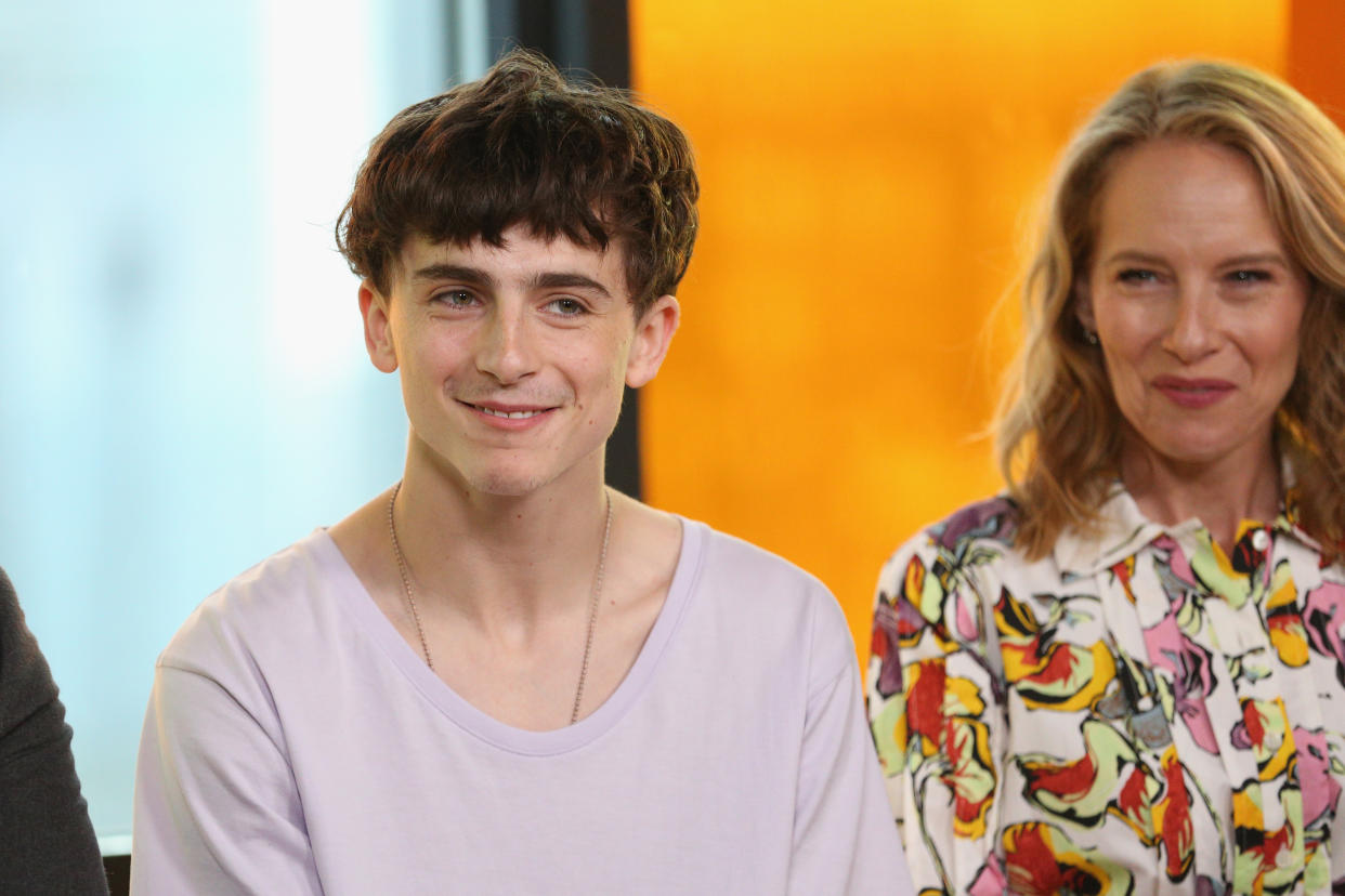 TORONTO, ON - SEPTEMBER 07:  Timothee Chalamet (L) and Amy Ryan of "Beautiful Boy" attend The IMDb Studio presented By Land Rover At The 2018 Toronto International Film Festival at Bisha Hotel & Residences on September 7, 2018 in Toronto, Canada.  (Photo by Rich Polk/Getty Images for IMDb)