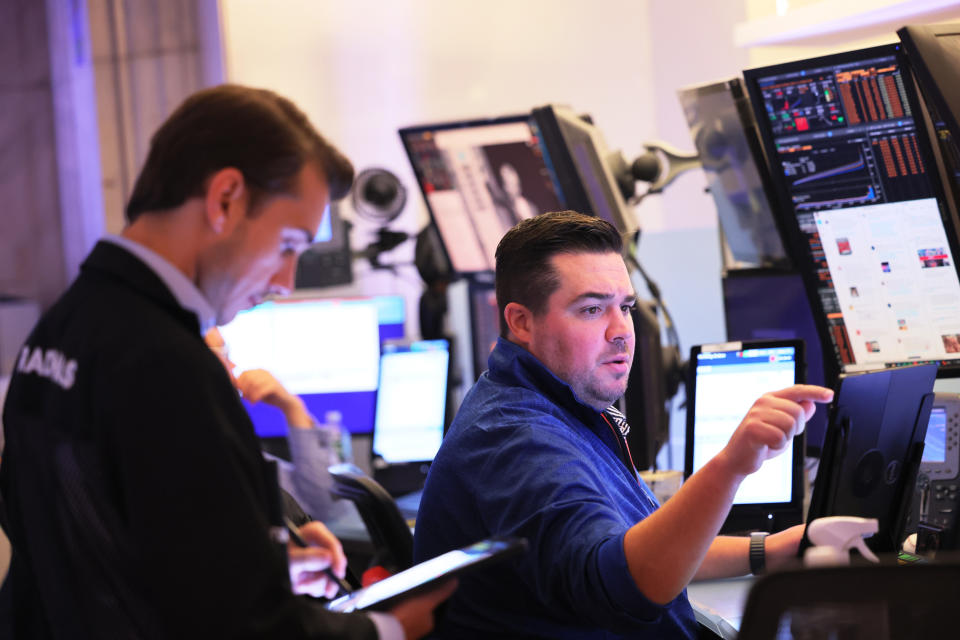 NEW YORK, NEW YORK - AUGUST 25: Traders work on the floor of the New York Stock Exchange during morning trading on August 25, 2023 in New York City. Stocks opened up higher as Wall Street awaits a speech from Federal Reserve Chairman Jerome Powell’s at the Jackson Hole Economic Symposium.  (Photo by Michael M. Santiago/Getty Images)