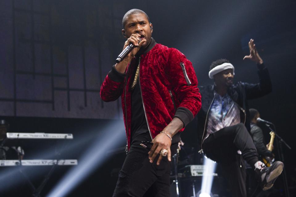 Halftime show star Usher during a 2016 performance at Barclays Center in New York.