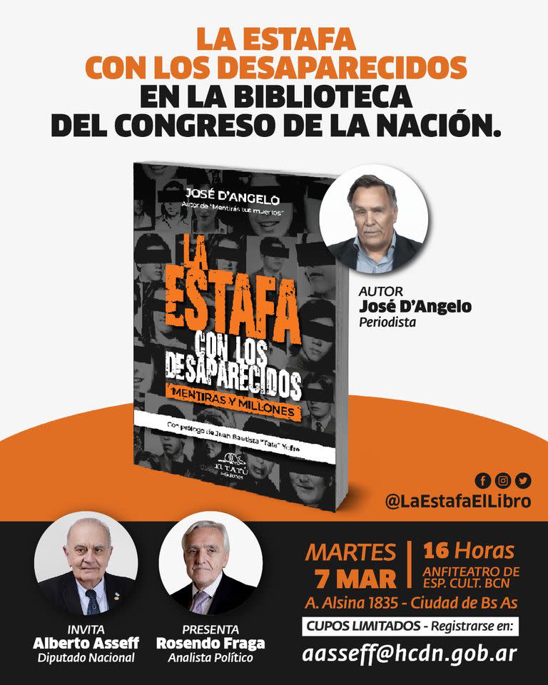 El flyer del acto programado para hoy en la Biblioteca del Congreso y suspendido por decisión de la Cámara de Diputados