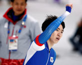 Speed Skating - Pyeongchang 2018 Winter Olympics - Men's 500m Competition Finals - Gangneung Oval - Gangneung, South Korea - February 19, 2018. Cha Min Kyu of South Korea reacts. REUTERS/Damir Sagolj