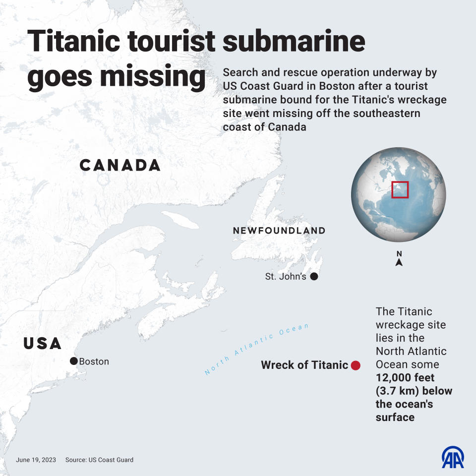 A map of the site, with a globe inset showing the location off Canada.