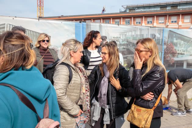People gathered in front of Pisa Hospital to express solidarity with the family of Barbara Capovani, the 55-year-old psychiatrist attacked by a man in front of the Psychiatry Department in Pisa, Italy, on April 22. 
