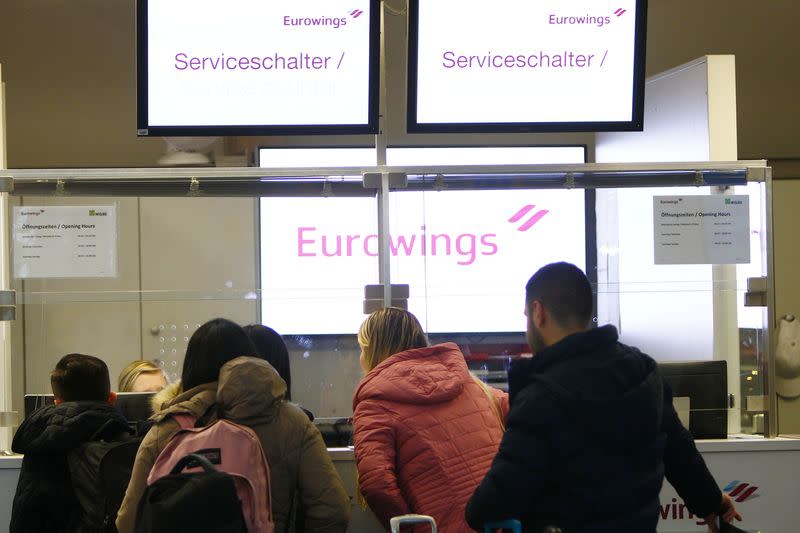 Strike of cabin crew employees of German airline Germanwings called by German cabin crew union UFO, at Tegel Airport in Berlin