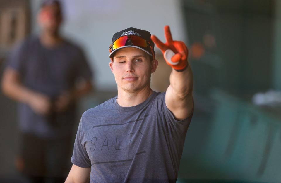 Drew Robinson before game against the Las Vegas Aviators at Sutter Health Park on May 27, 2021.