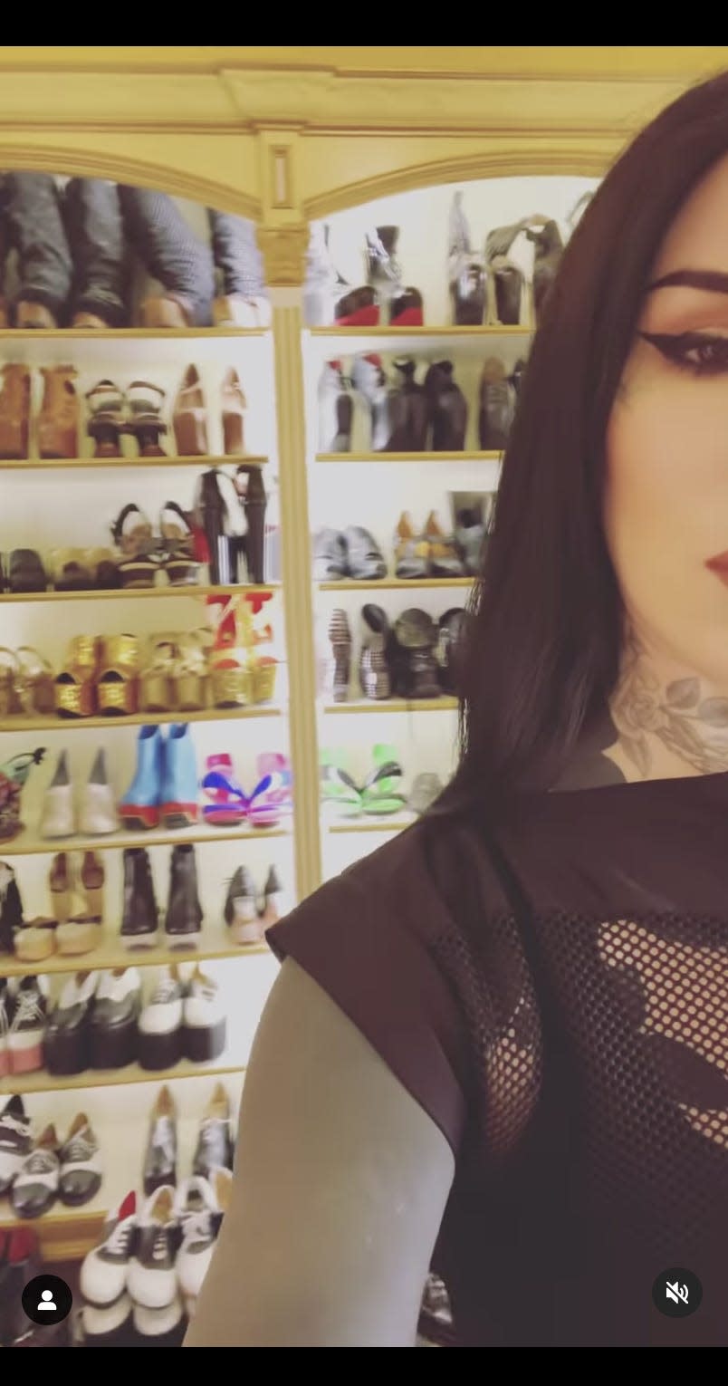 Kat Von D shows a section of her shoe closet on Instagram.