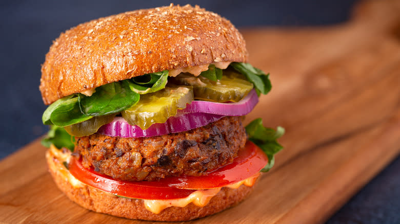 A grilled black bean burger 