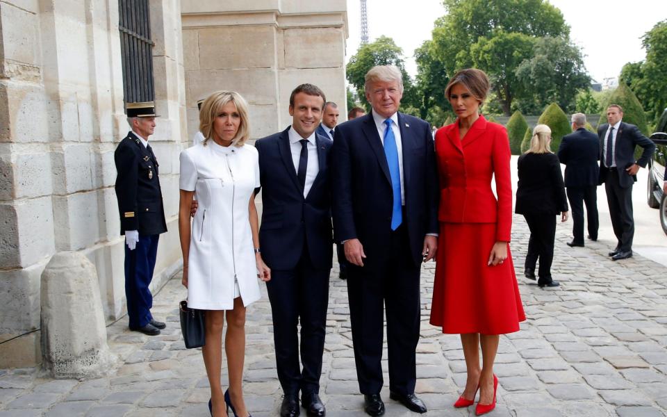 Emmanuel Macron and his wife Brigitte pose with Donald J. Trump and First Lady Melania Trump at Les Invalides museum in Paris, France, 13 July 2017 - Credit:  AP POOL