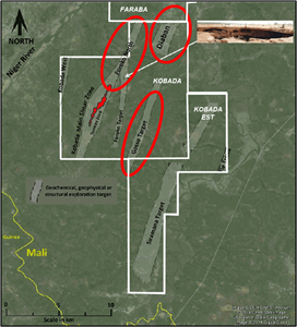 Figure 1: Exploration Targets Interpreted to Extend into Faraba