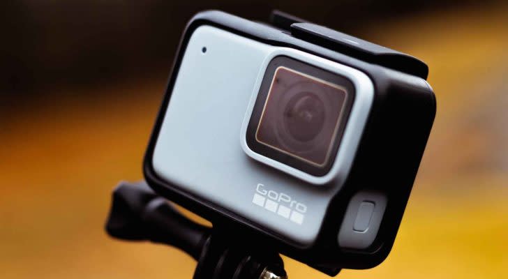 image of a white GoPro (GPRO) branded camera