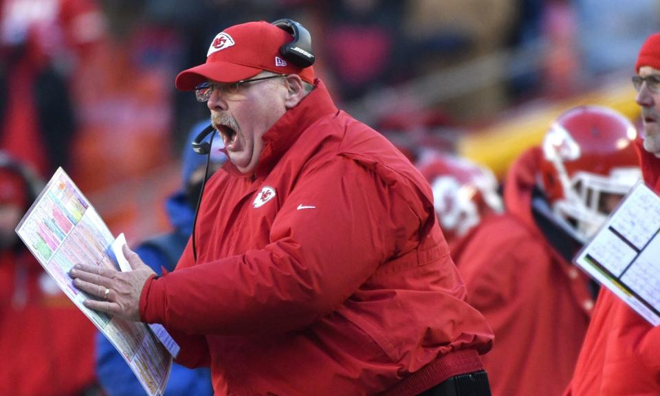 Chiefs coach Andy Reid is largely responsible for his team’s 18-point home playoff collapse against the Titans. (AP)