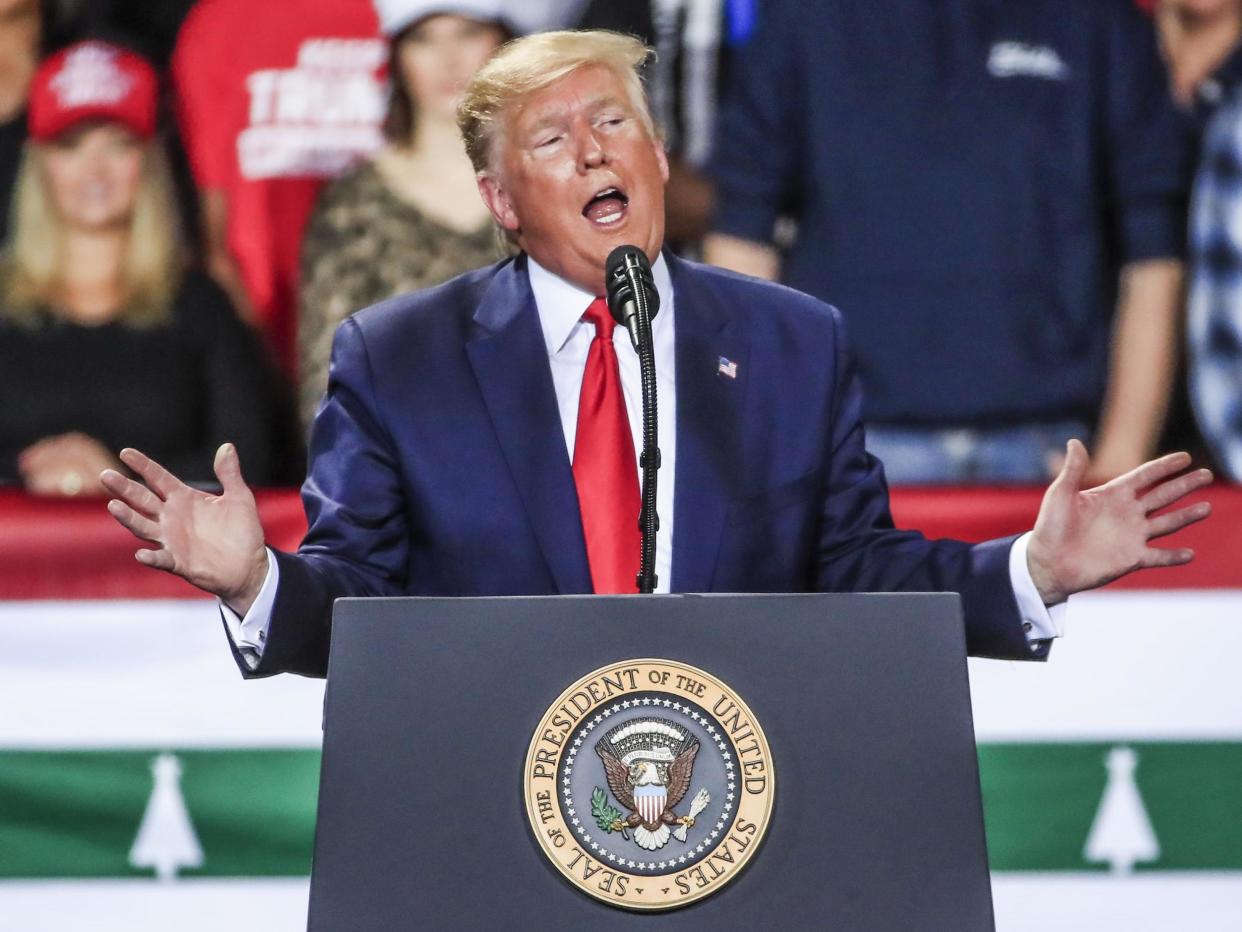 Trump addresses supporters during his Christmas Rally at the Kellogg Arena in Battle Creek, Michigan: EPA