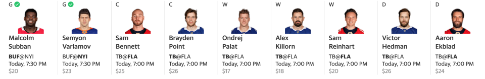 The Tampa Bay Lightning-Florida Panthers game on Thursday figures to be a full-blown shootout. (Yahoo Fantasy)