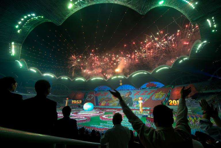 The finale of an 'Arrirang Festival mass games display' at the 150,000-seat Rungnado May Day Stadiumin Pyongyang on July 26, 2013