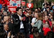 Liberal leader and Canadian Prime Minister Justin Trudeau and his wife Sophie Gregoire Trudeau attend an election campaign visit to London